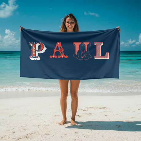 Personalise Vintage Ornament Name Custom Colour Absorbent Beach Bath Sheet Towel