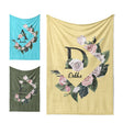 Personalised Name Botanical Floral Initial Letter Soft Warm Fleece Blanket Decor