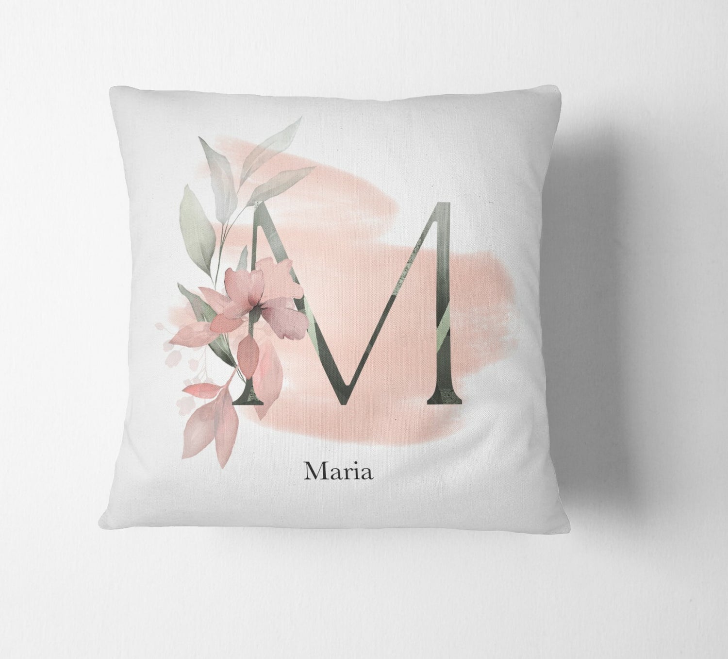 Personalised Gentle Blush Floral Pink Name Monogram Cushion Cover Case & Insert