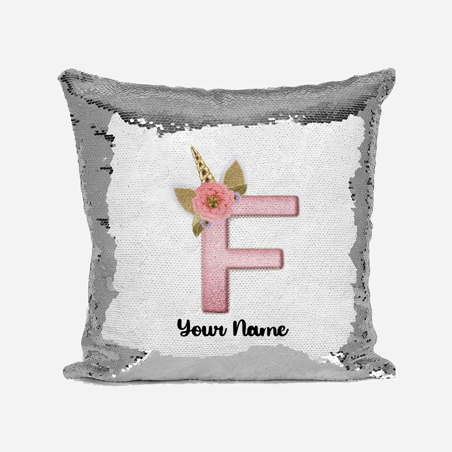 Personalised Unicorn Sparkly Monogram Alphabet Sequin Magic Cushion Cover+Pillow