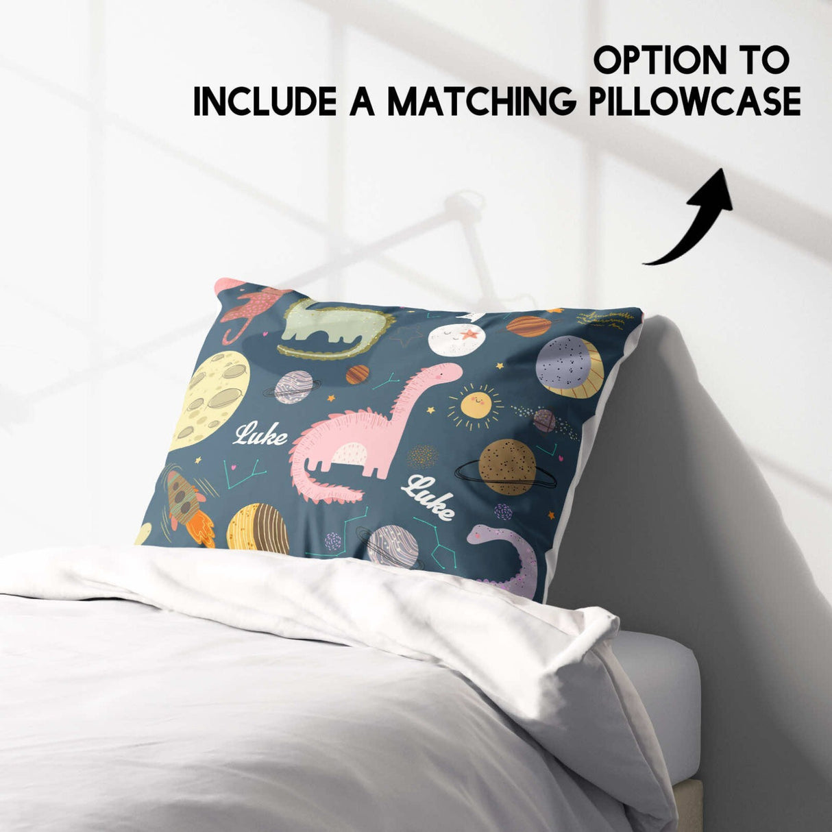 Personalised Name Cartoon Baby Dinosaur Kids Single Bed Duvet Cover + Pillowcase