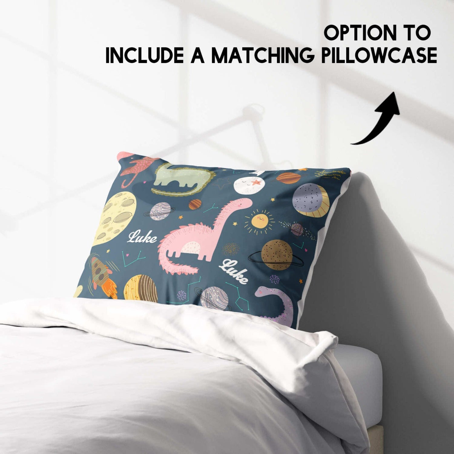 Personalised Name Cartoon Baby Dinosaur Kids Single Bed Duvet Cover + Pillowcase
