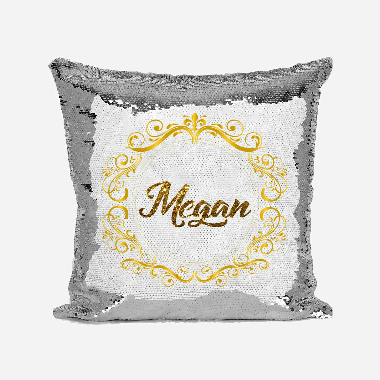 Personalised Name Shiny Sequin Magic Royal Scroll Border Cushion Cover + Pillow
