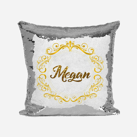 Personalised Name Shiny Sequin Magic Royal Scroll Border Cushion Cover + Pillow