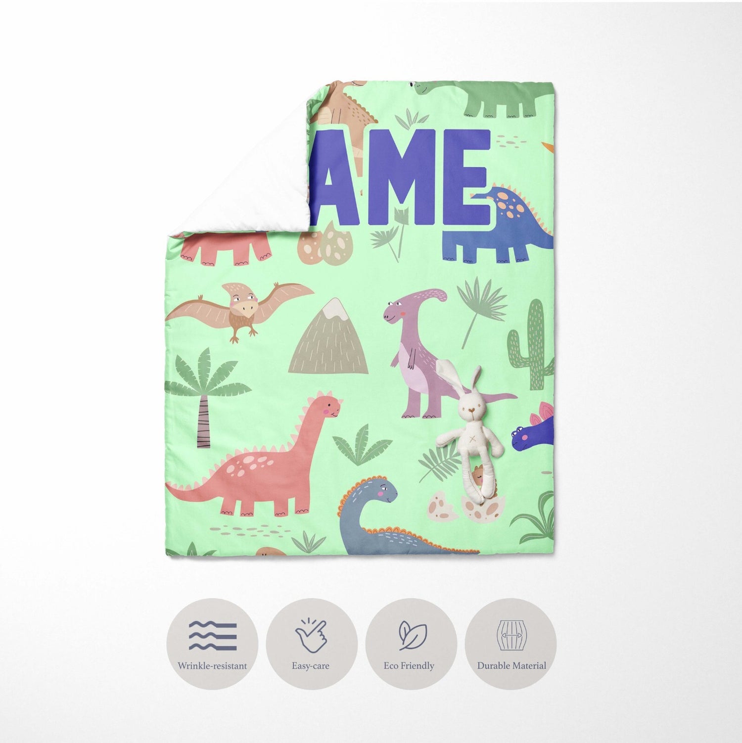 Personalised Custom Name Dinosaurs Clip Art Kid Cot Bed Duvet Cover + Pillowcase