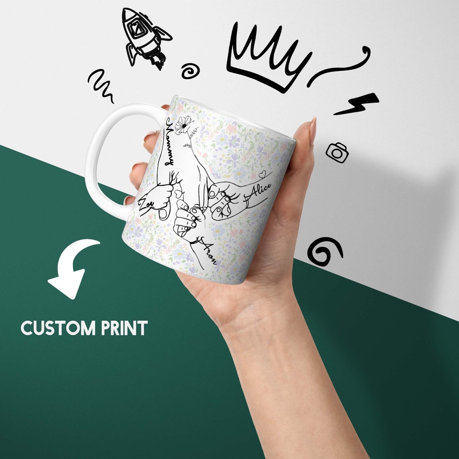 Personalised Mother's Day Custom Name Floral Coffee Tea Mug Coaster Gift Him Her