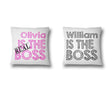 Set of 2 His & Hers The Real Boss Novelty Funny Personalised Filled Soft Cushion