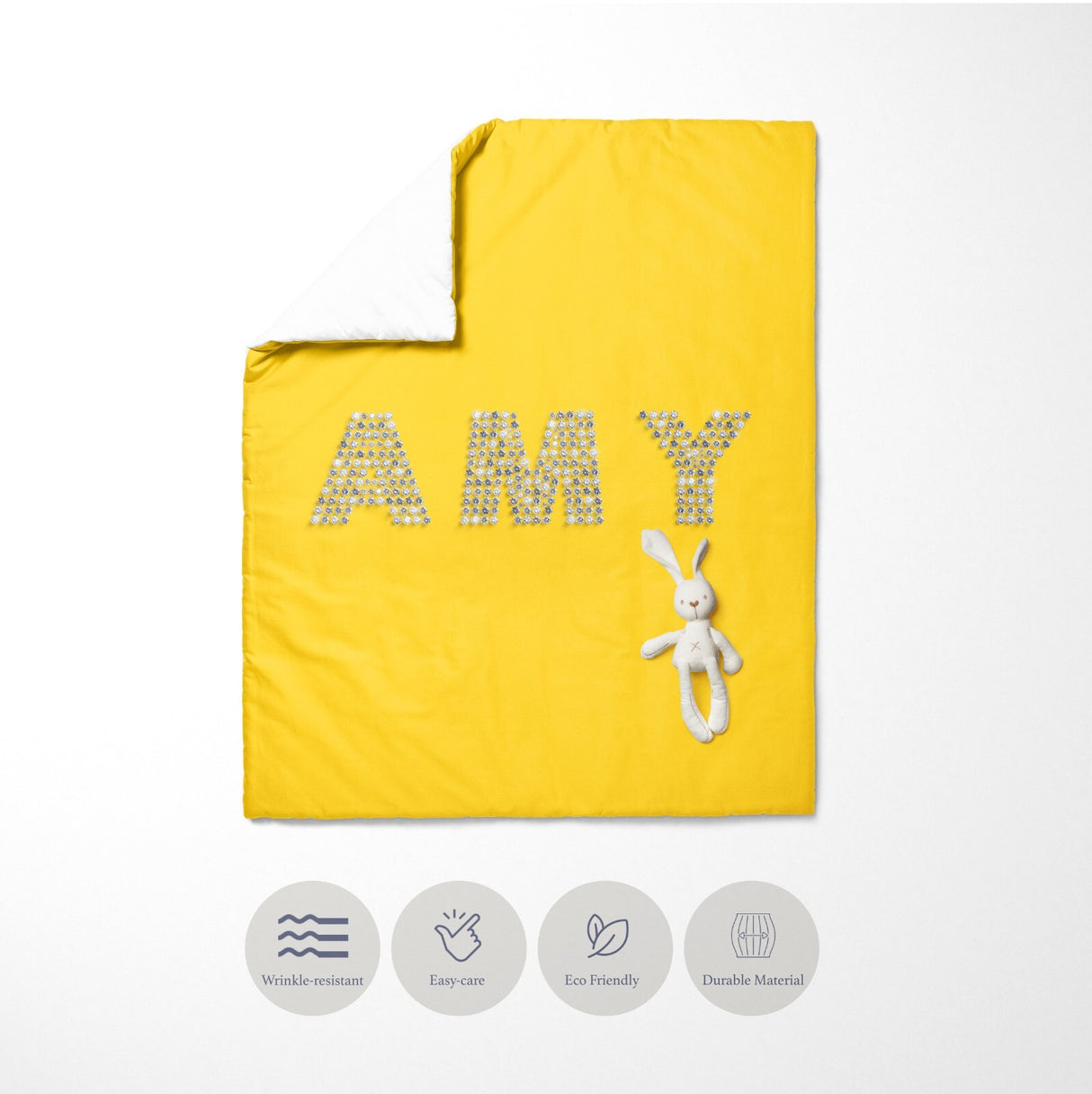 Personalised Name  Diamond Gems Font Kids Cot Bedding Duvet Cover + Pillowcase