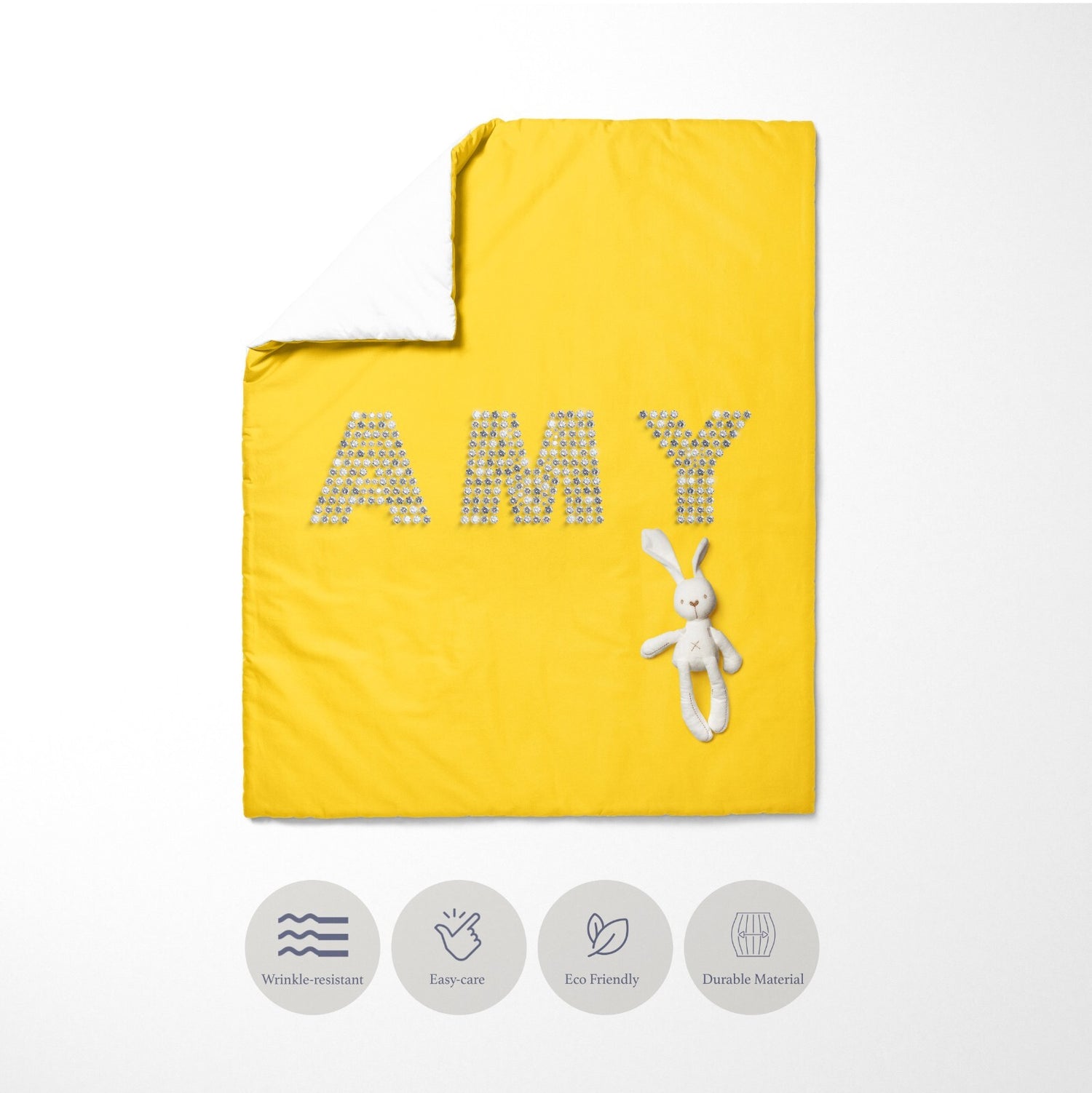 Personalised Name  Diamond Gems Font Kids Cot Bedding Duvet Cover + Pillowcase