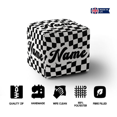 Personalised Custom Name Retro Vans Checked Ottoman Filled Pouffe Washable Cover