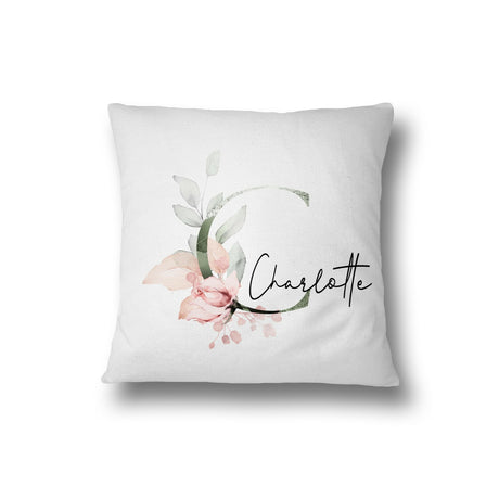 Personalised Gentle Botanical Blush Pink Initial Letter Cushion Cover Pillow