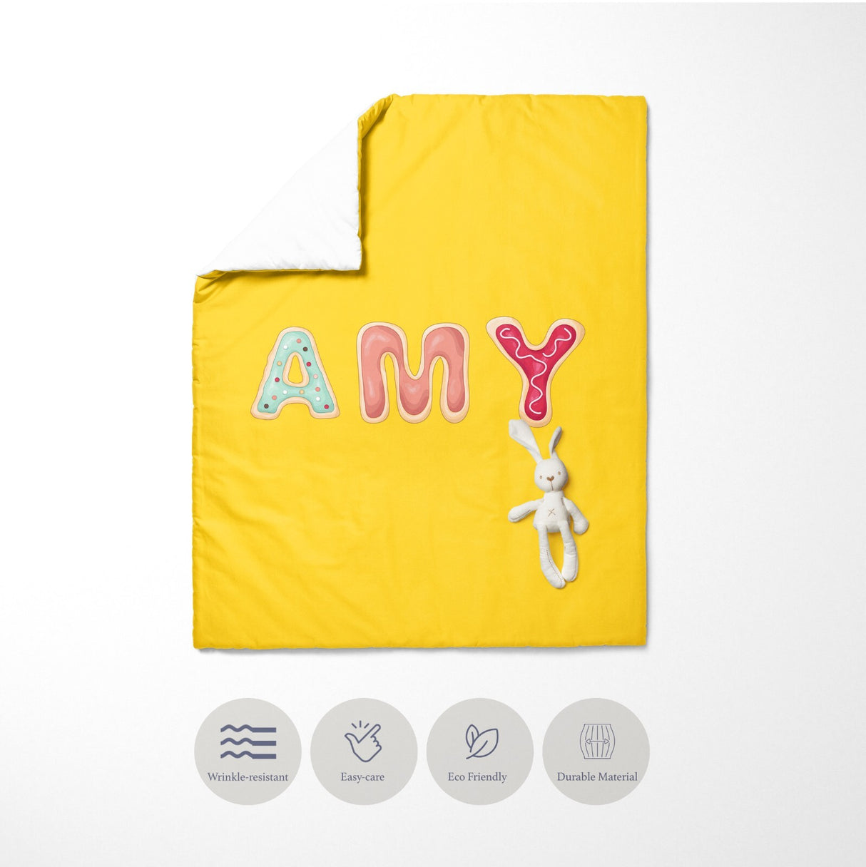 Personalised Name Cookie Alphabet Font Kids Cot Bed Duvet Cover + Pillowcase