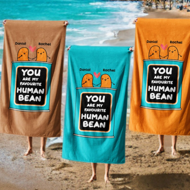 Personalised My Favourite Human Bean Name Cute Absorbent Beach Bath Sheet Towel