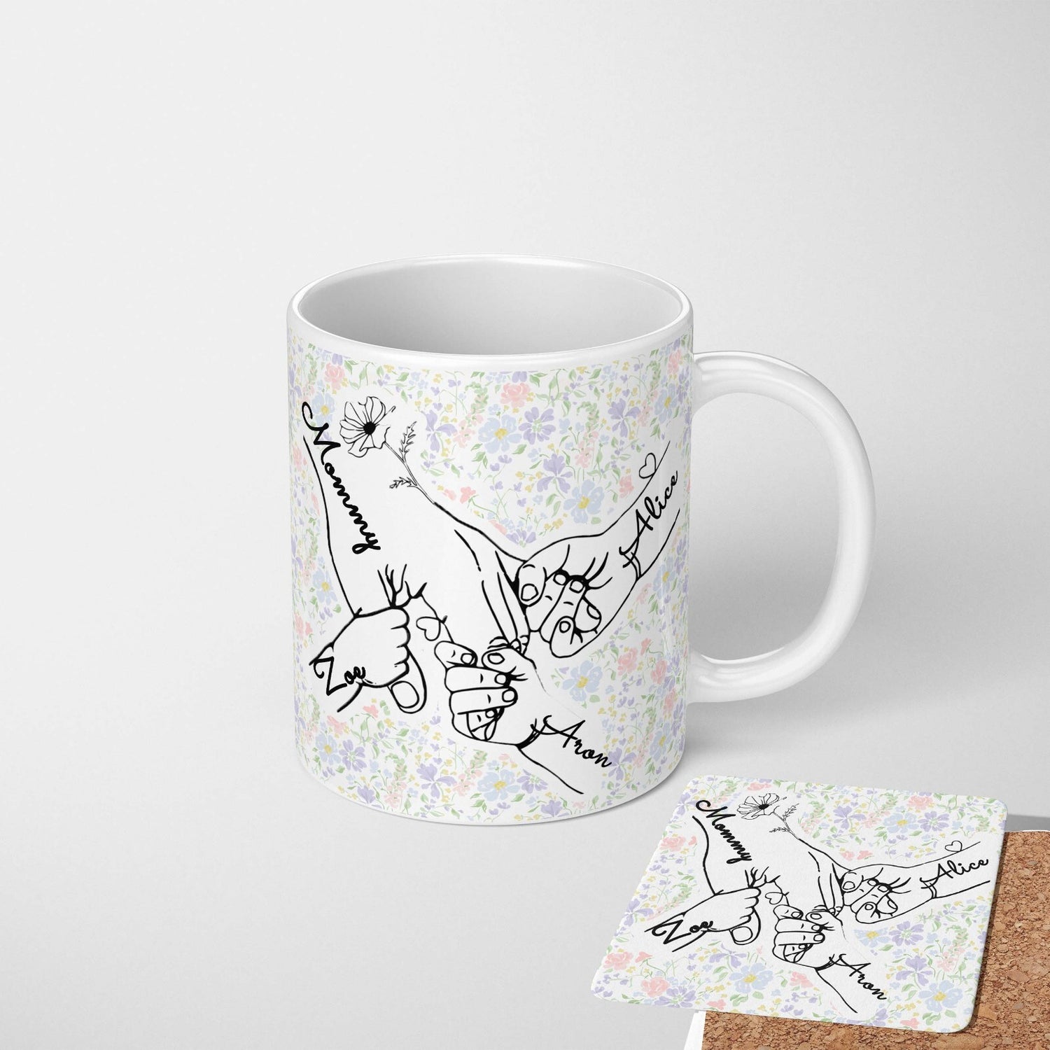 Personalised Mother's Day Custom Name Floral Coffee Tea Mug Coaster Gift Him Her