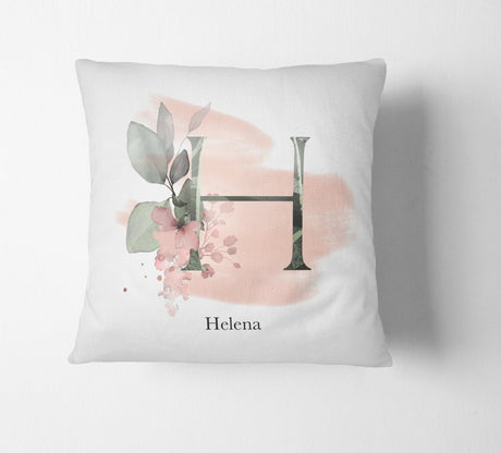 Personalised Gentle Blush Floral Pink Name Monogram Cushion Cover Case & Insert