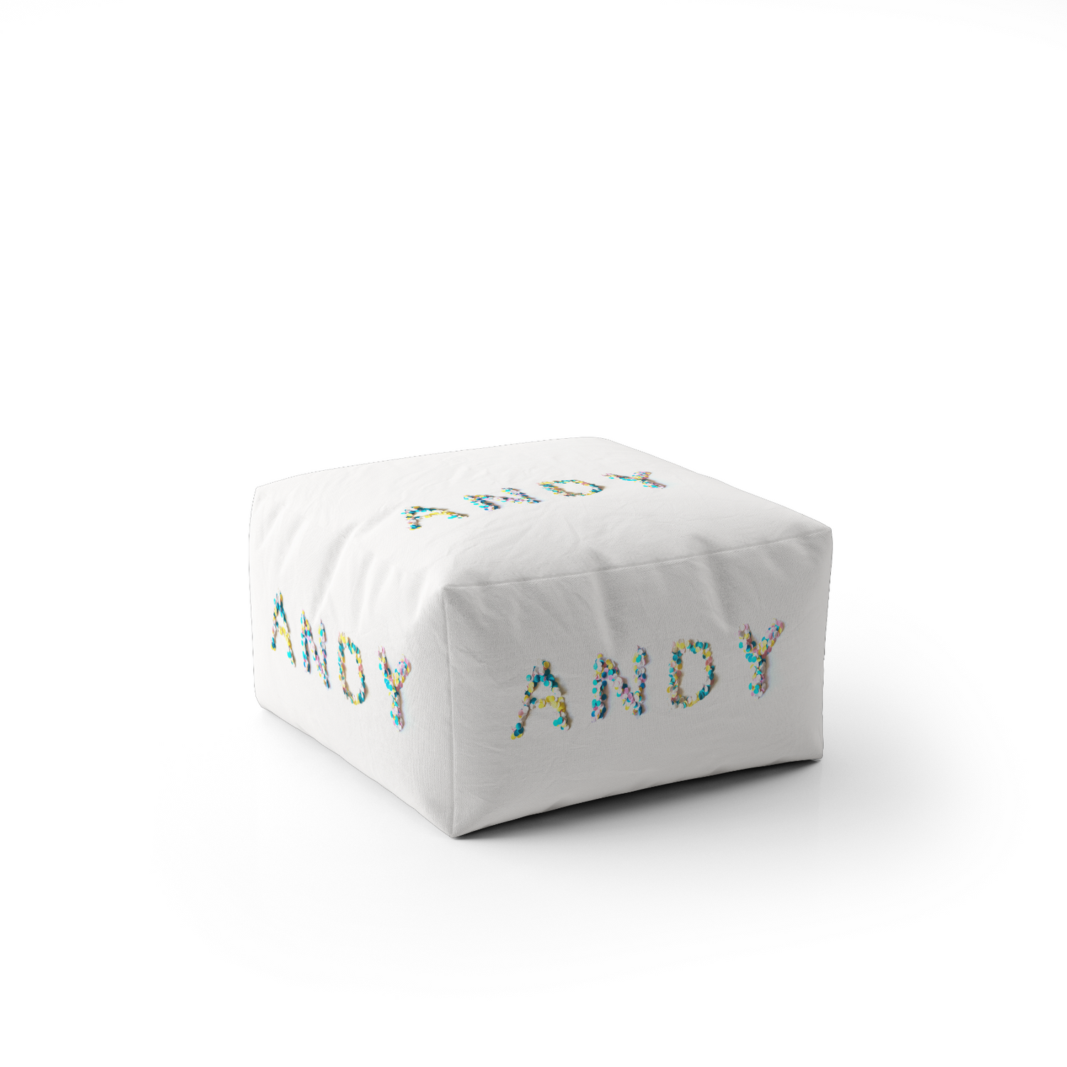 Personalised Confetti Handmade Kids Font Ottoman Filled Pouffe Washable Cover