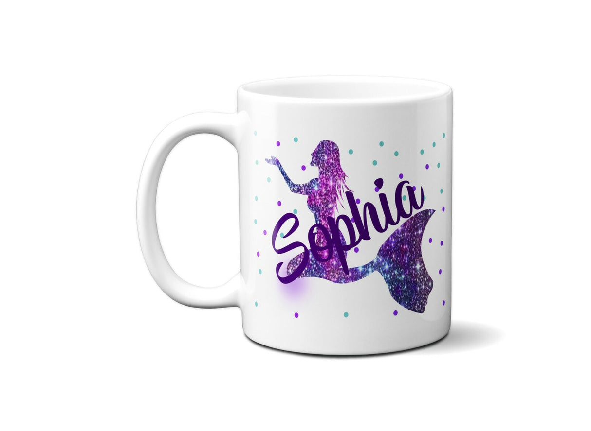 Personalised Name Mermaid Galaxy Coffee Tea Mug Gift 11oz Mug + Coaster