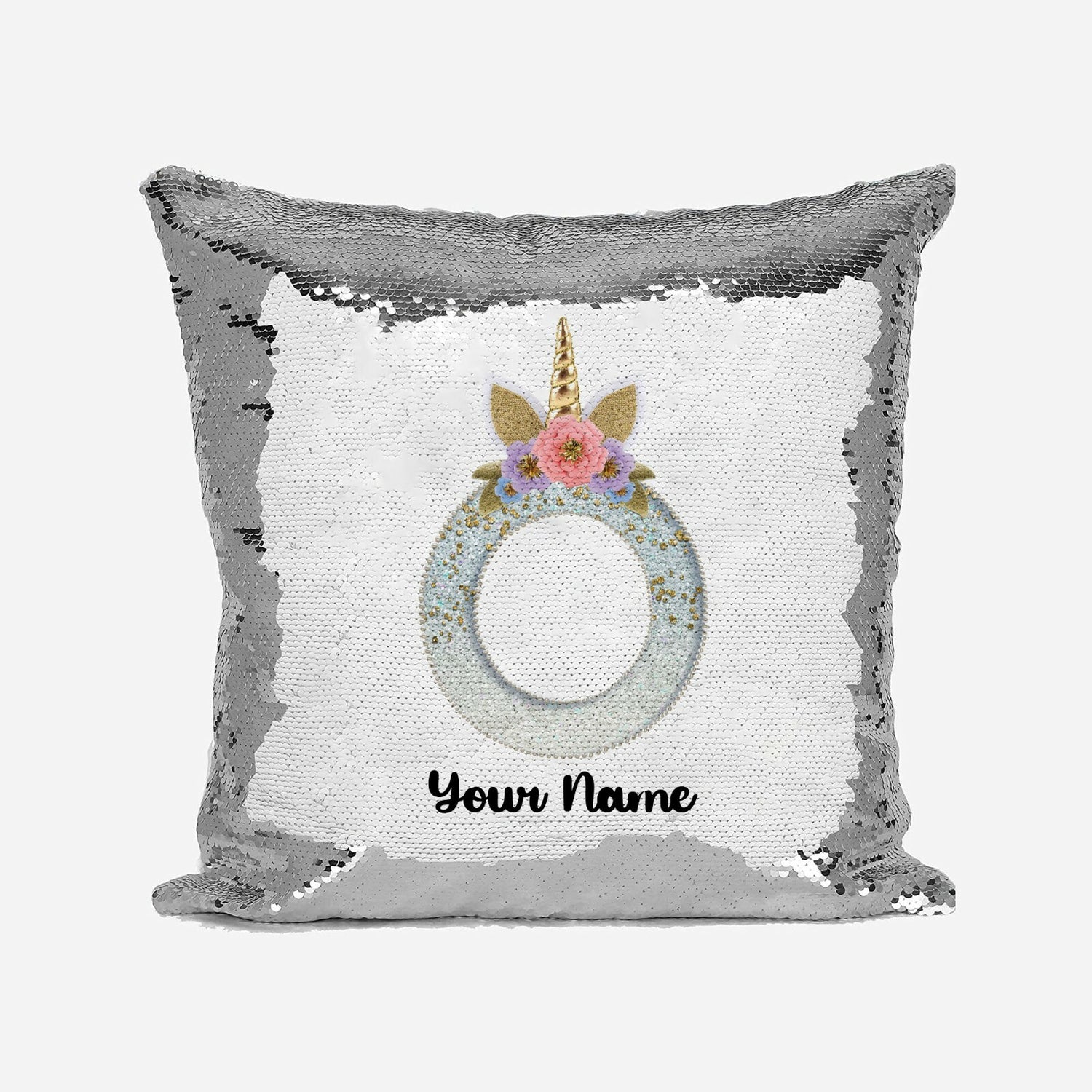 Personalised Unicorn Sparkly Monogram Alphabet Sequin Magic Cushion Cover+Pillow