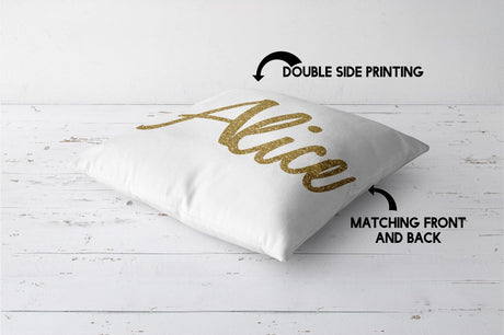 Personalised Name Gold Glitter Font Print Soft Square Filled Cushion Throw Decor