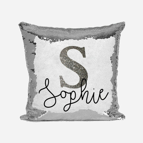Personalised Name Shiny Sequin Magic Initial Glitter Cushion Cover + Pillow