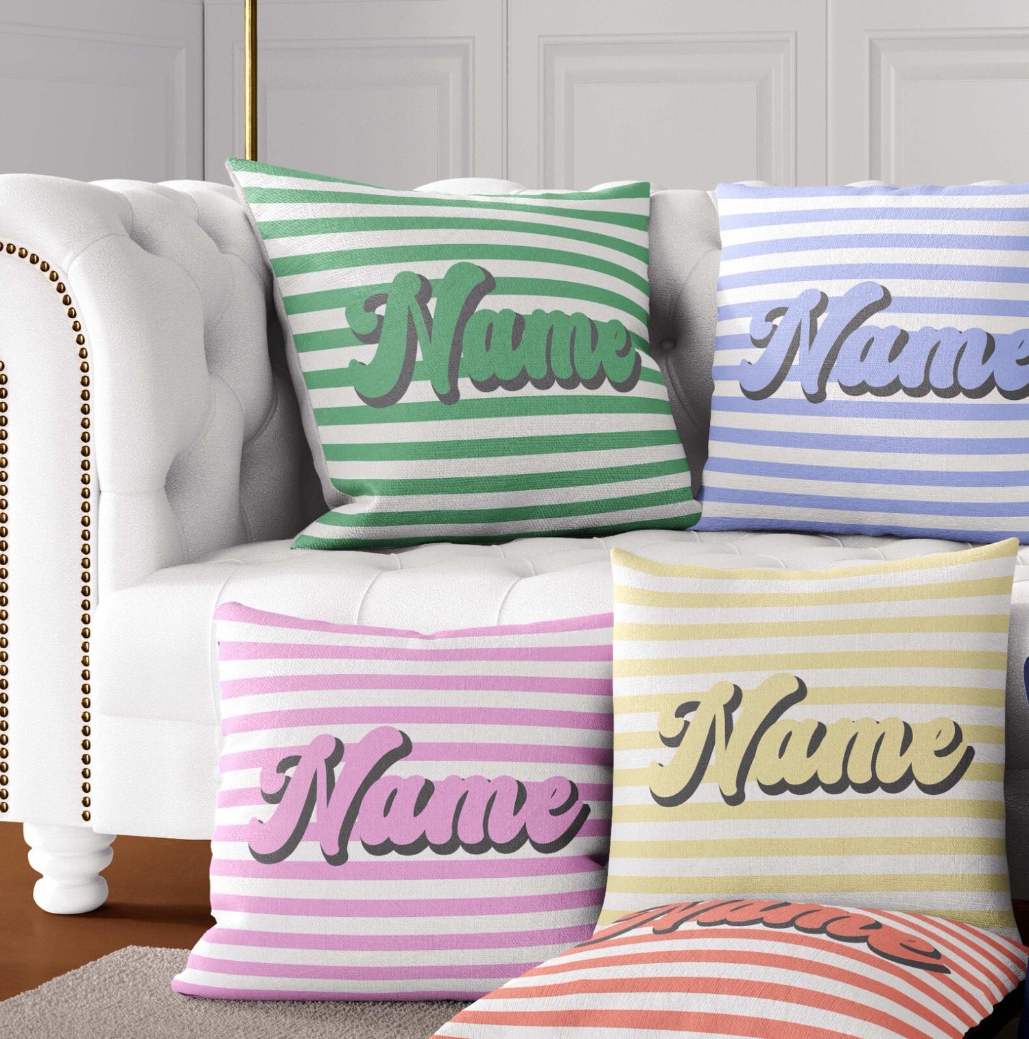 Personalised Custom Name Colour Stripe Retro Font Square Fill Zip Cushion Throw