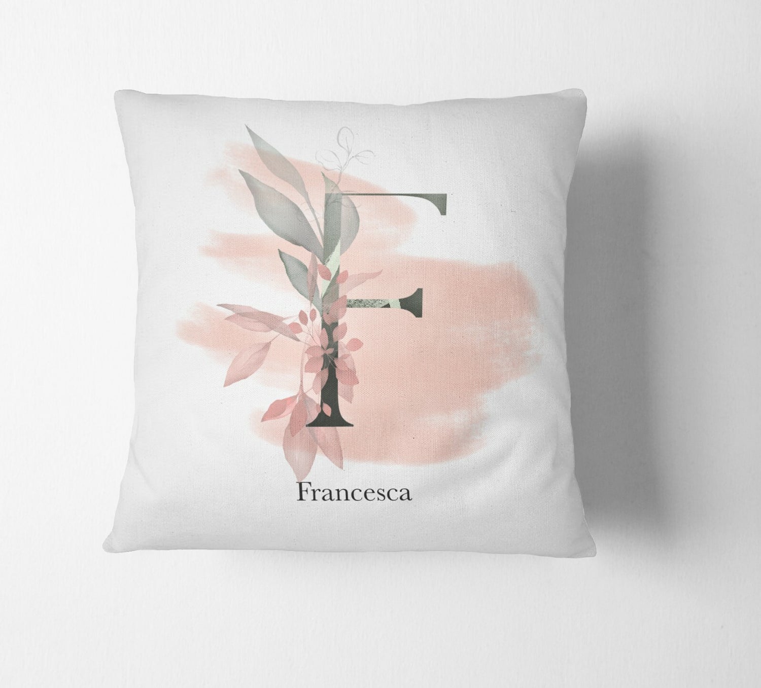 Personalised Gentle Blush Floral Pink Name Monogram Cushion Cover Case & Insert