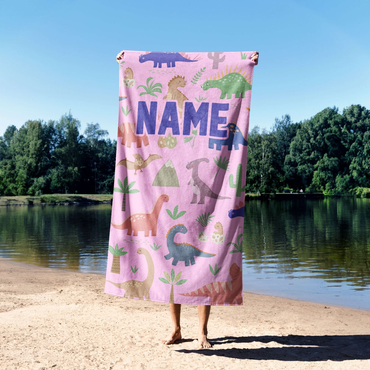 Personalised Custom Name Dinosaurs Clip Art Absorbent Beach Bath Sheet Towel