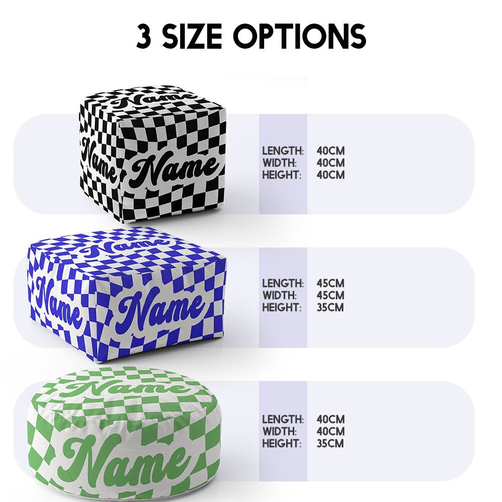 Personalised Custom Name Retro Vans Checked Ottoman Filled Pouffe Washable Cover