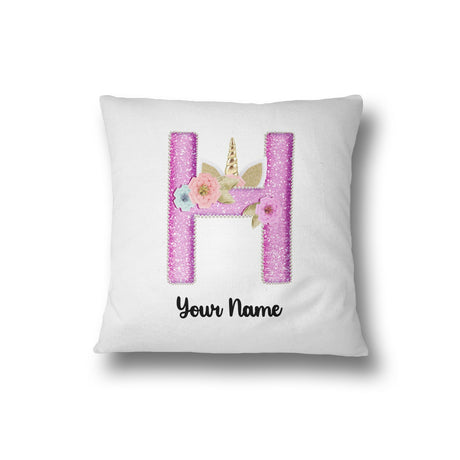 Personalised Unicorn Sparkly Kids Girls Monogram Alphabet Initial Letter Cushion