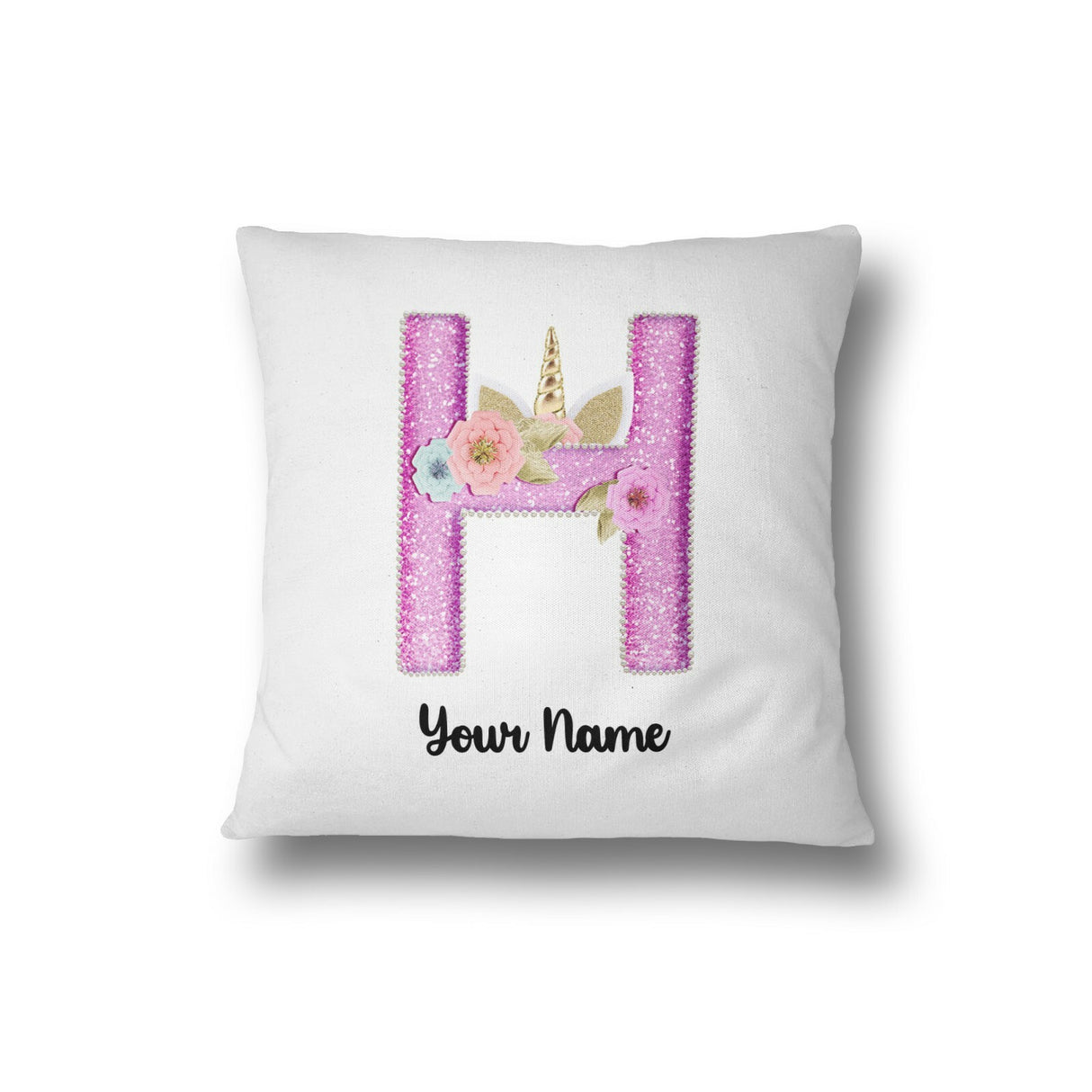 Personalised Unicorn Sparkly Kids Girls Monogram Alphabet Initial Letter Cushion