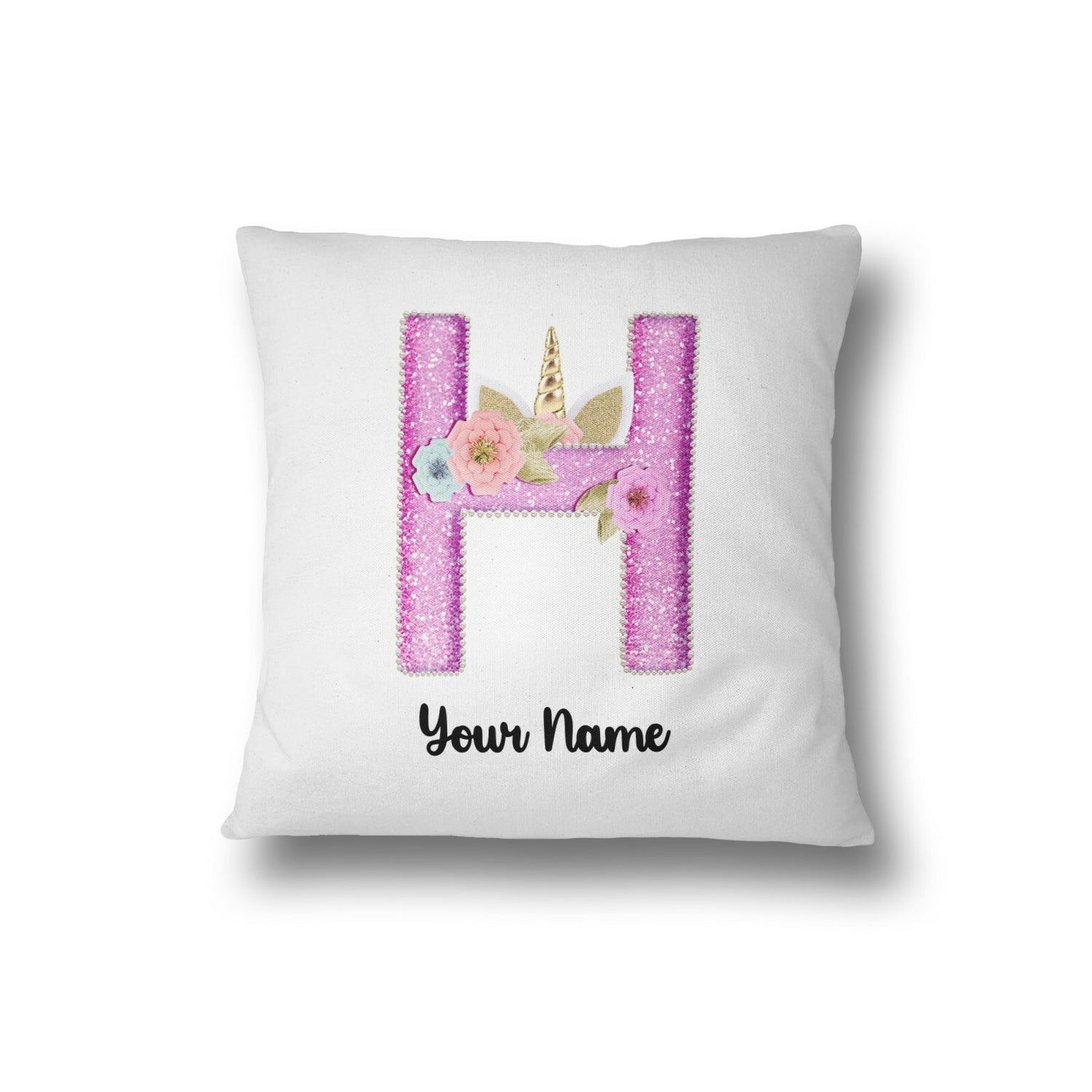 Personalised Unicorn Sparkly Kids Girls Monogram Alphabet Initial Letter Cushion