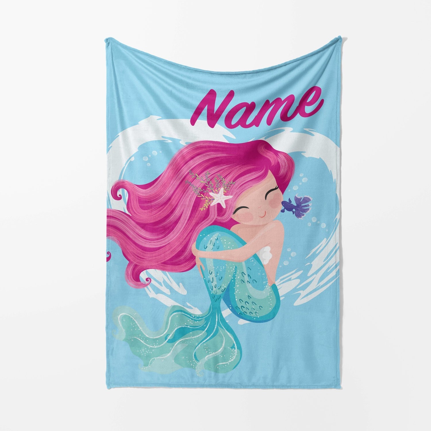 Personalised Custom Name Colour Mythical Mermaid Soft Warm Fleece Blanket Decor
