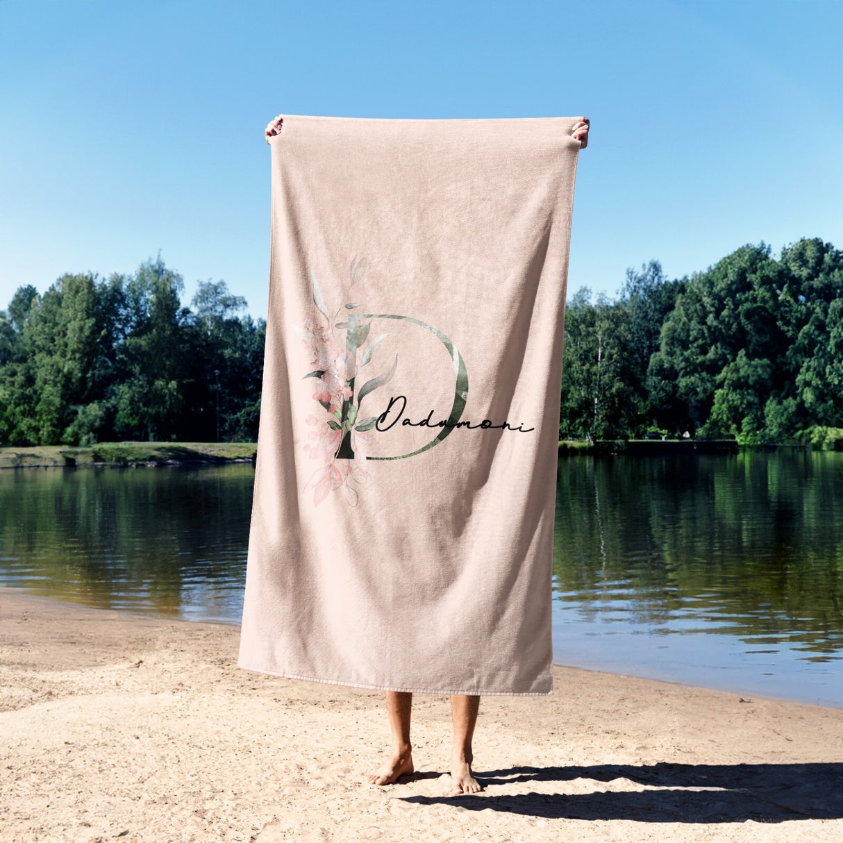 Personalised Name Botanical Blush Initial Soft Absorbent Beach Bath Sheet Towel
