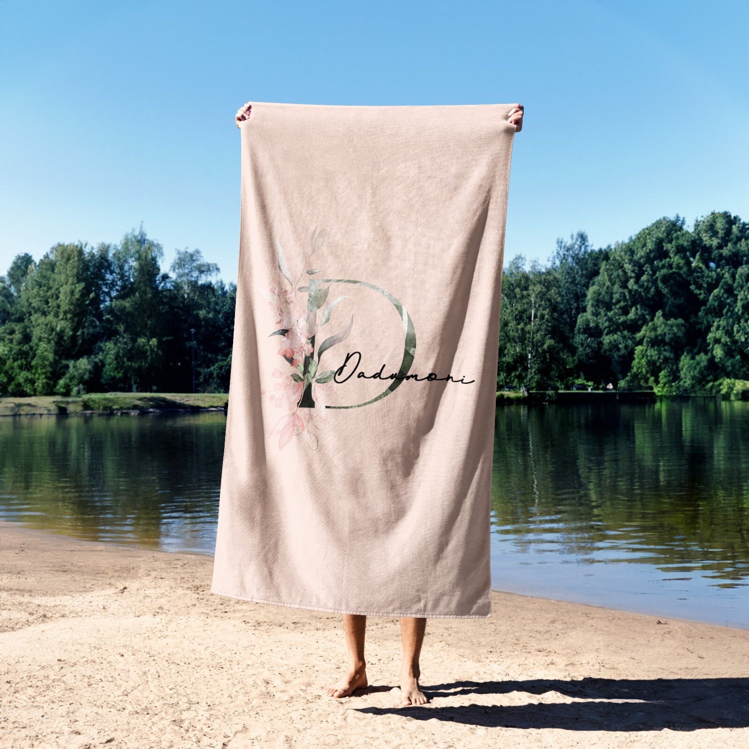 Personalised Name Botanical Blush Initial Soft Absorbent Beach Bath Sheet Towel