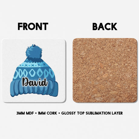 Personalised Woolly Hat Custom Printed Coffee Tea Mug Coaster Gift Him Her