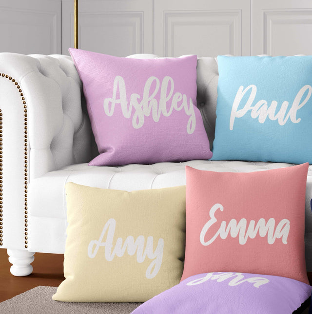 Personalised Custom Name Colour Plain Script Font Square Fill Zip Cushion Throw