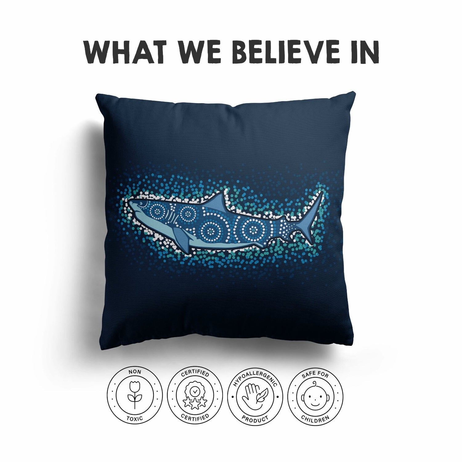 Custom Made Shark Ocean Sea Blue Design Print Square Fill Zipped Cushion Throw