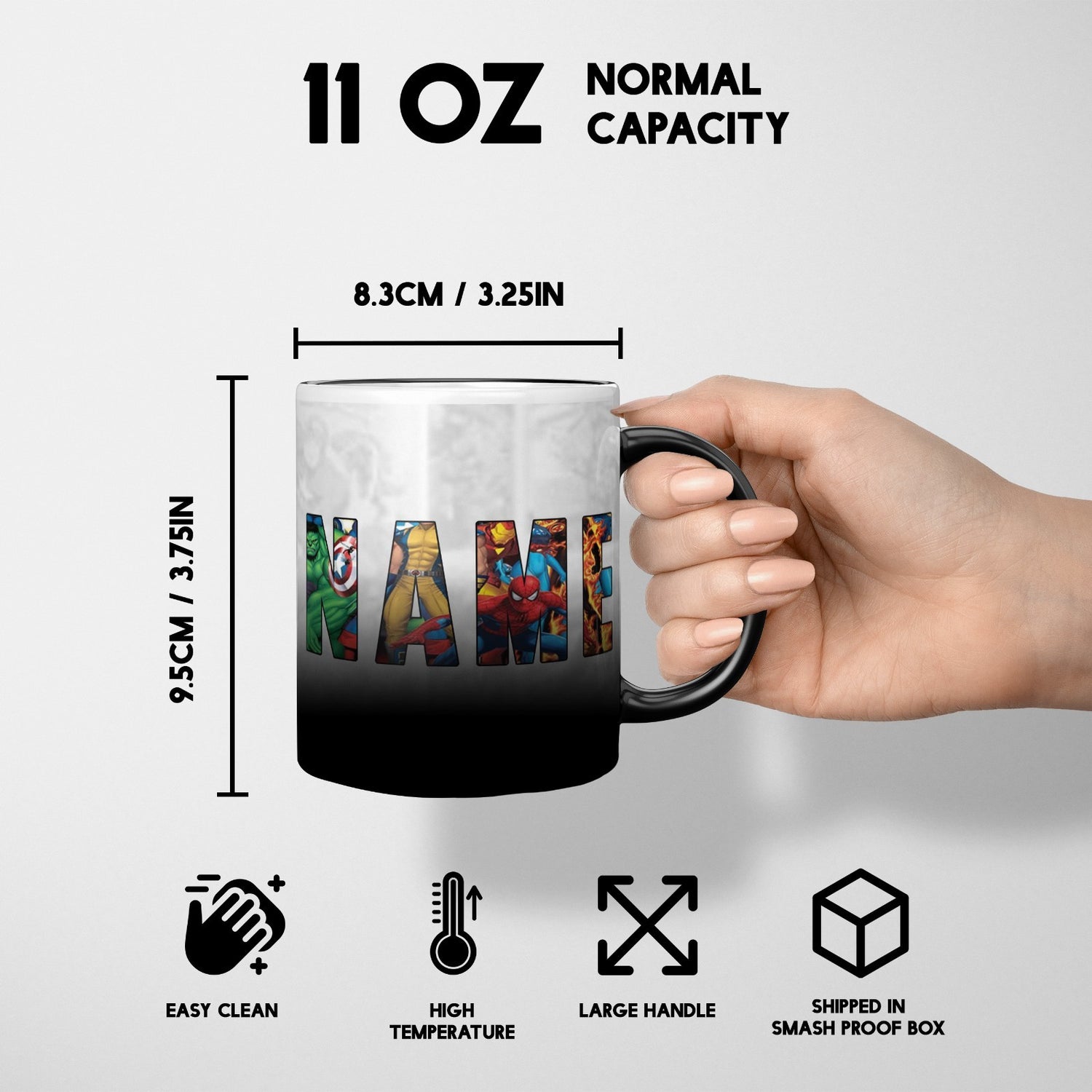 Personalised Custom Name Marvel Heat Sensitive Magic Colour Changing Novelty Mug