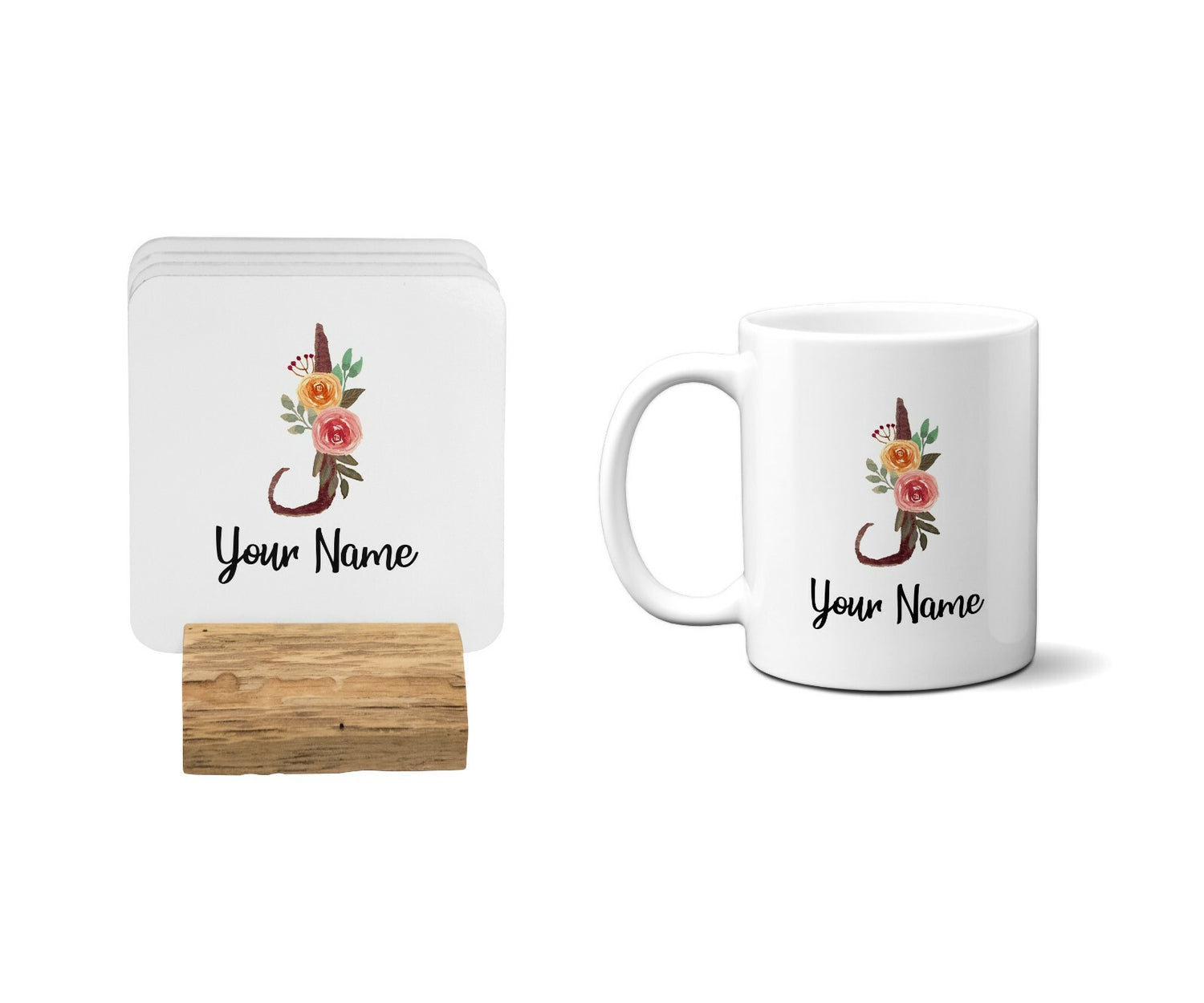 Personalised Floral Watercolour Hand Paint Effect Alphabet Floral Name Mug