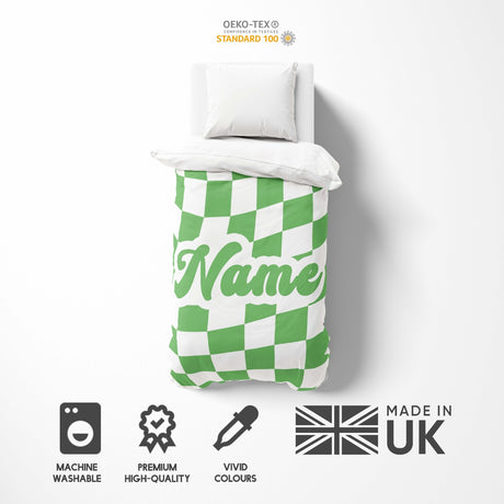 Personalised Custom Name Retro Vans Checked Single Bed Duvet Cover + Pillowcase