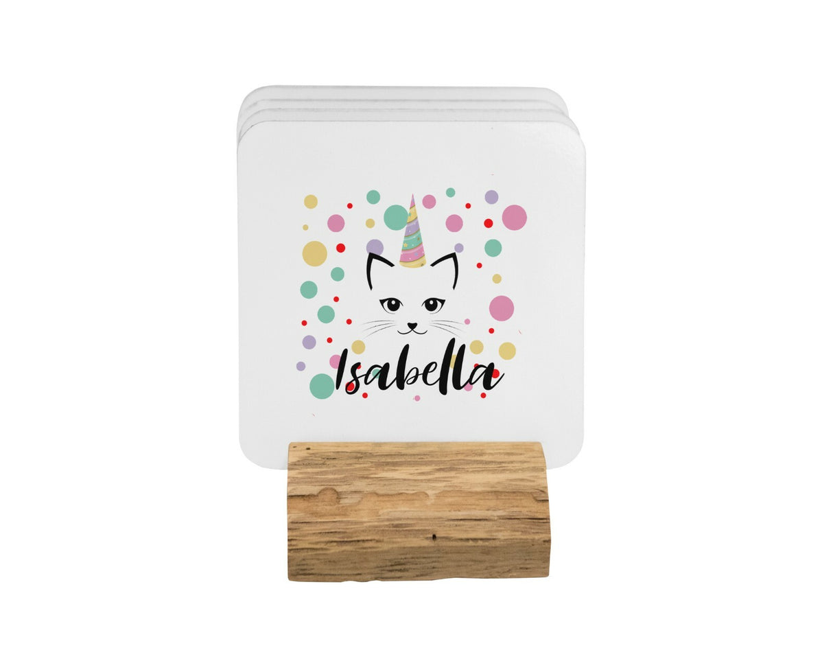 Personalised Name Unicorn Kitten Coffee Tea Mug Gift 11oz Mug + Coaster