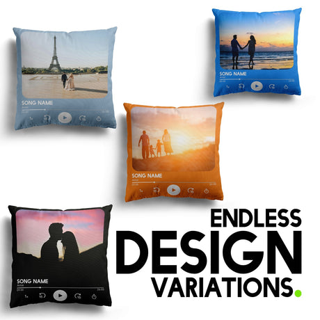 Upload Your Photo Music Player Custom Printed Soft Square Filled Cushion Throw