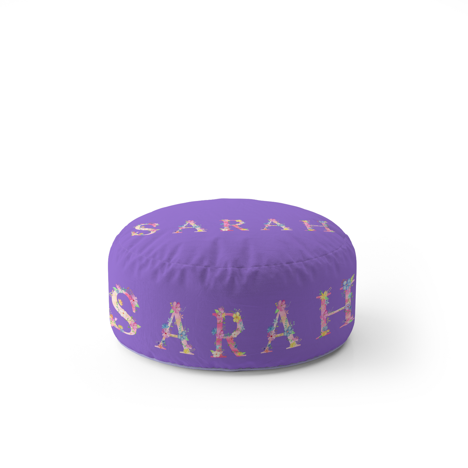 Personalised Pink Floral Alphabet Kids Font Ottoman Filled Pouffe Washable Cover