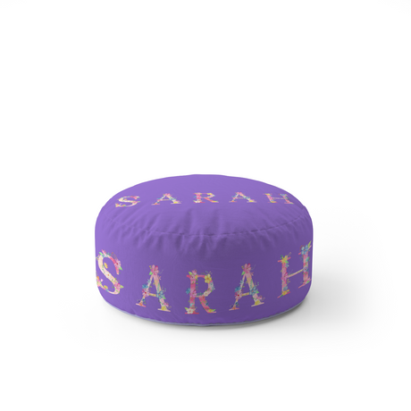 Personalised Pink Floral Alphabet Kids Font Ottoman Filled Pouffe Washable Cover