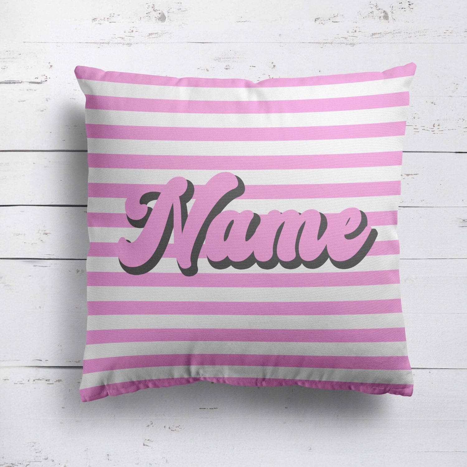 Personalised Custom Name Colour Stripe Retro Font Square Fill Zip Cushion Throw