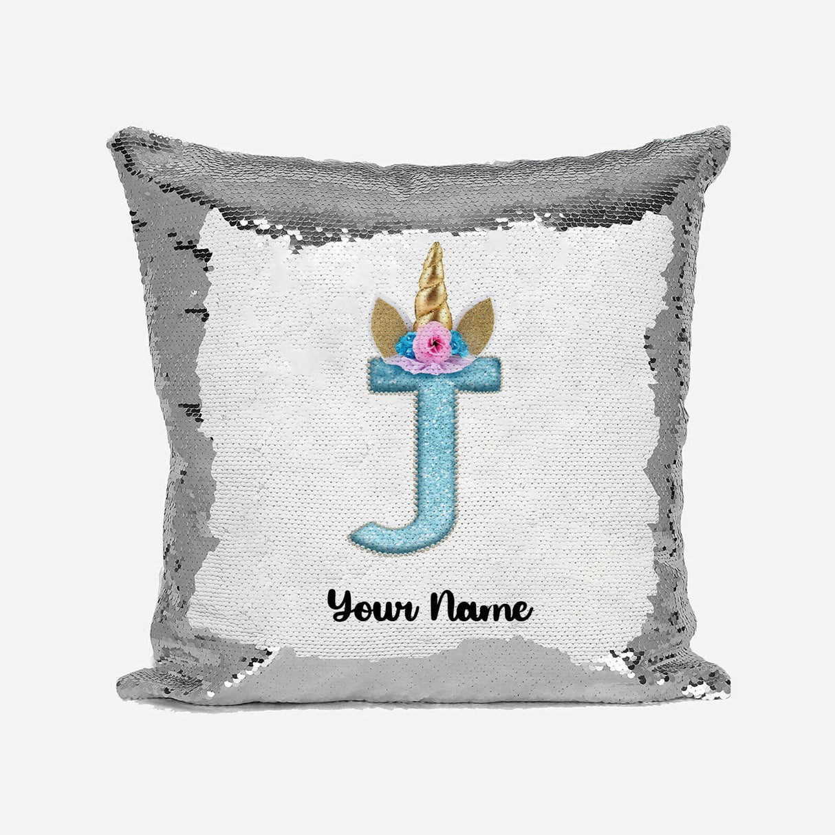 Personalised Unicorn Sparkly Monogram Alphabet Sequin Magic Cushion Cover+Pillow