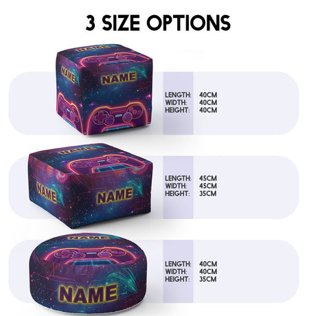 Personalised Name Gamer Gaming Controller Ottoman Filled Pouffe Washable Cover