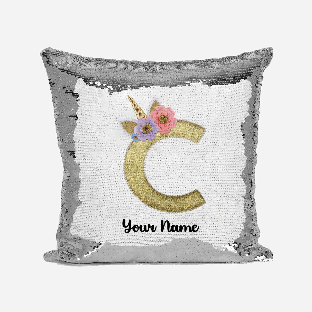 Personalised Unicorn Sparkly Monogram Alphabet Sequin Magic Cushion Cover+Pillow