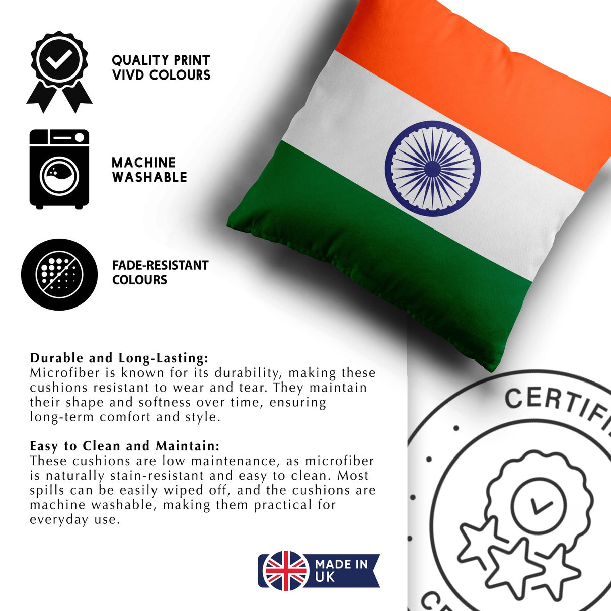 Indian Flag - Design Size Cozy Soft Square Filled Cushion Decorative Throw Gift