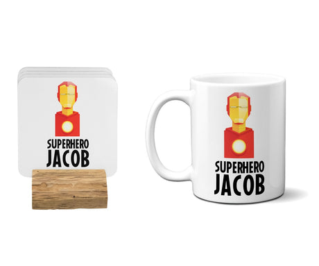 Superhero Personalised Name Kids Tea Coffee Drink Mug Gift Mug Set Coaster Cup